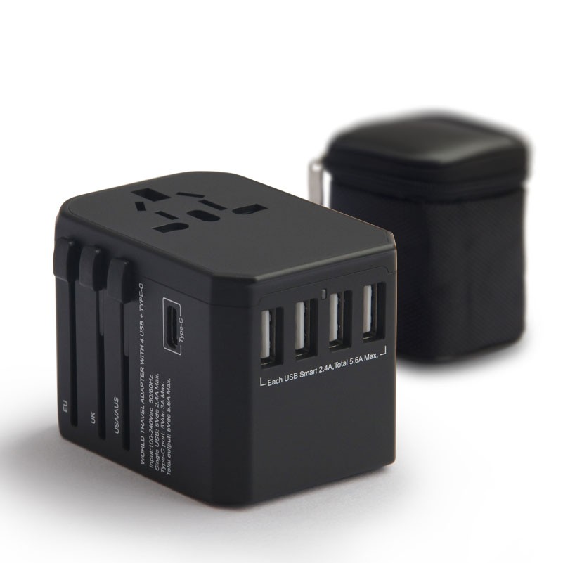 USB Type C Travel Power Plug Adapter 5 USB Ports 4 USB Type A 1Type C Wall Charger for Type I C G A Outlets EU Euro US UK
