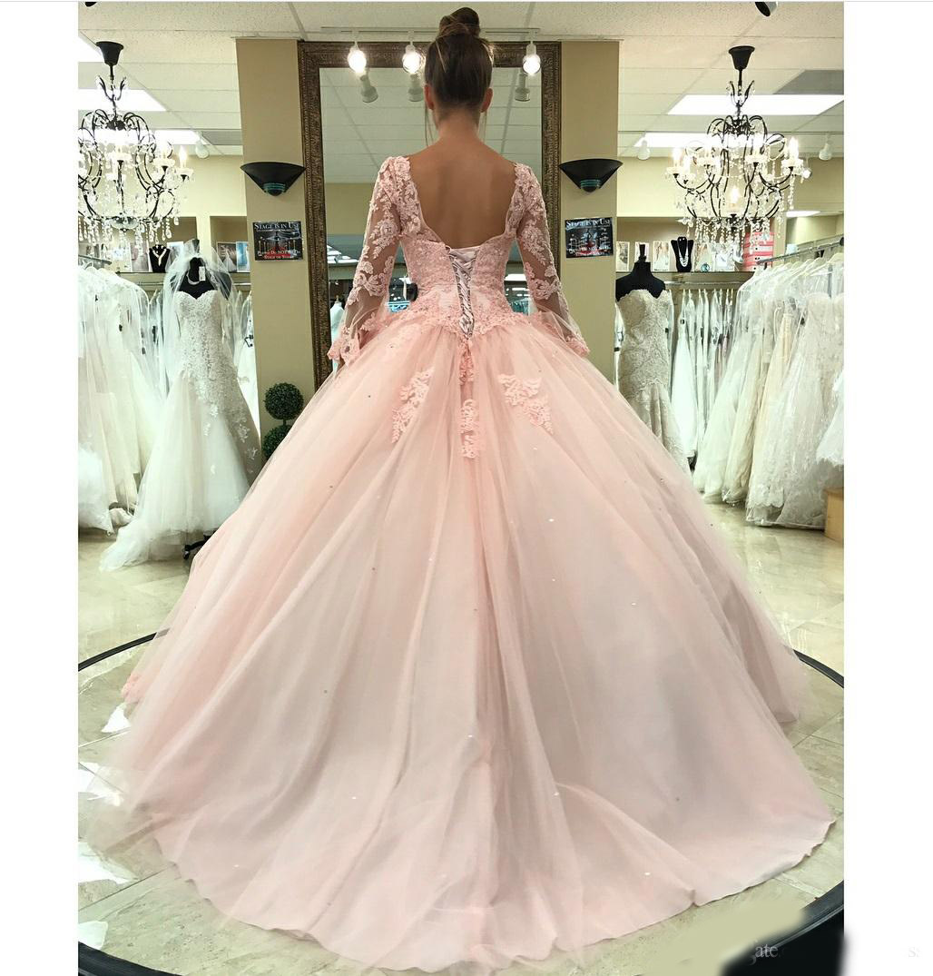 Light Pink Quinceanera Dresses Long Sleeves Ball Gown Princess Sweet 16 Birthday Sweet Girls Prom Party Special Occasion Gowns