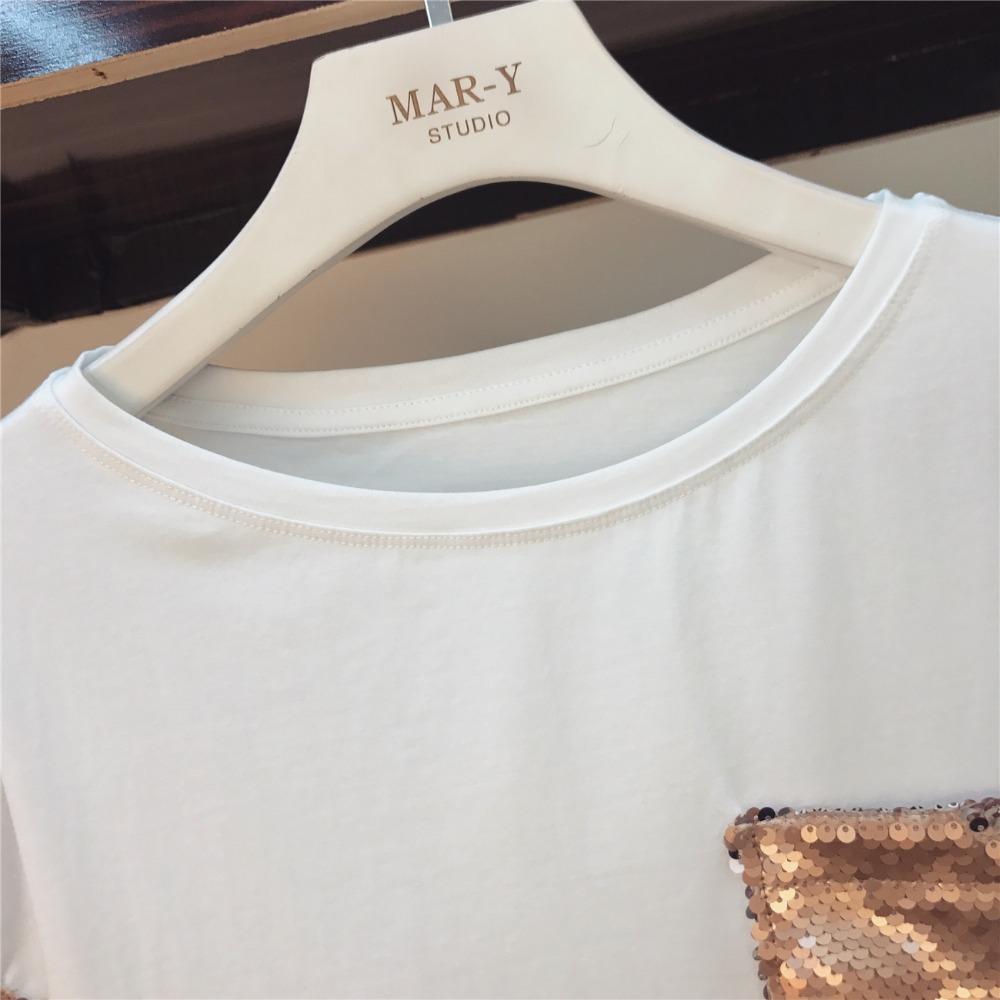 Amolapha Women Sequinss Pocket Cotton T-Shirt+Tulle Mesh Skirt 2 PiecesClothes Set Suits