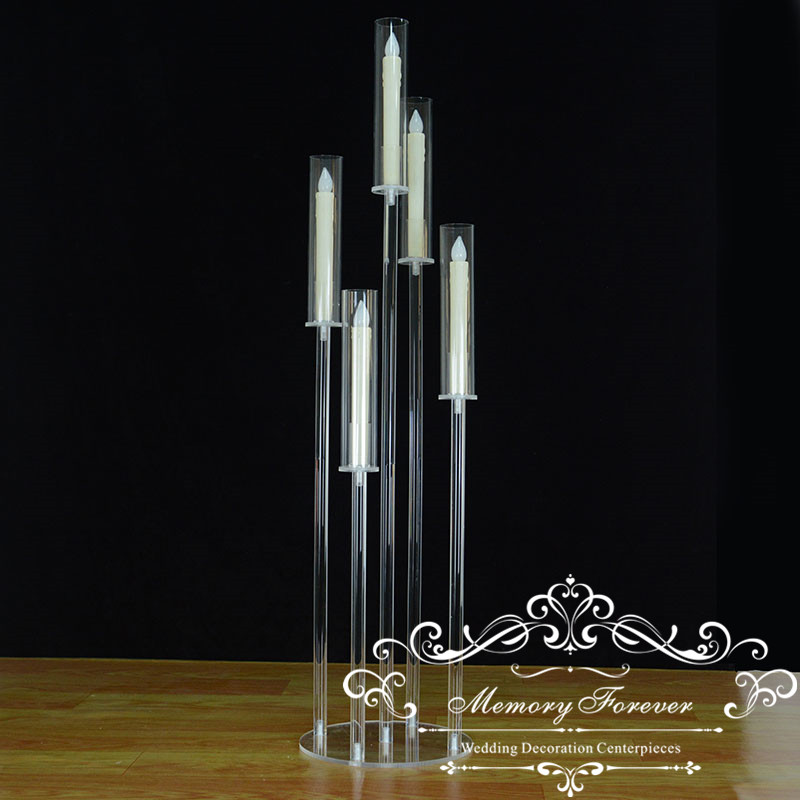 41 Inch Tall Candelabra Crystal Candelabra Wedding Centerpieces Acrylic Clear Candle Holder Decorative 5 Arm Candle Holder