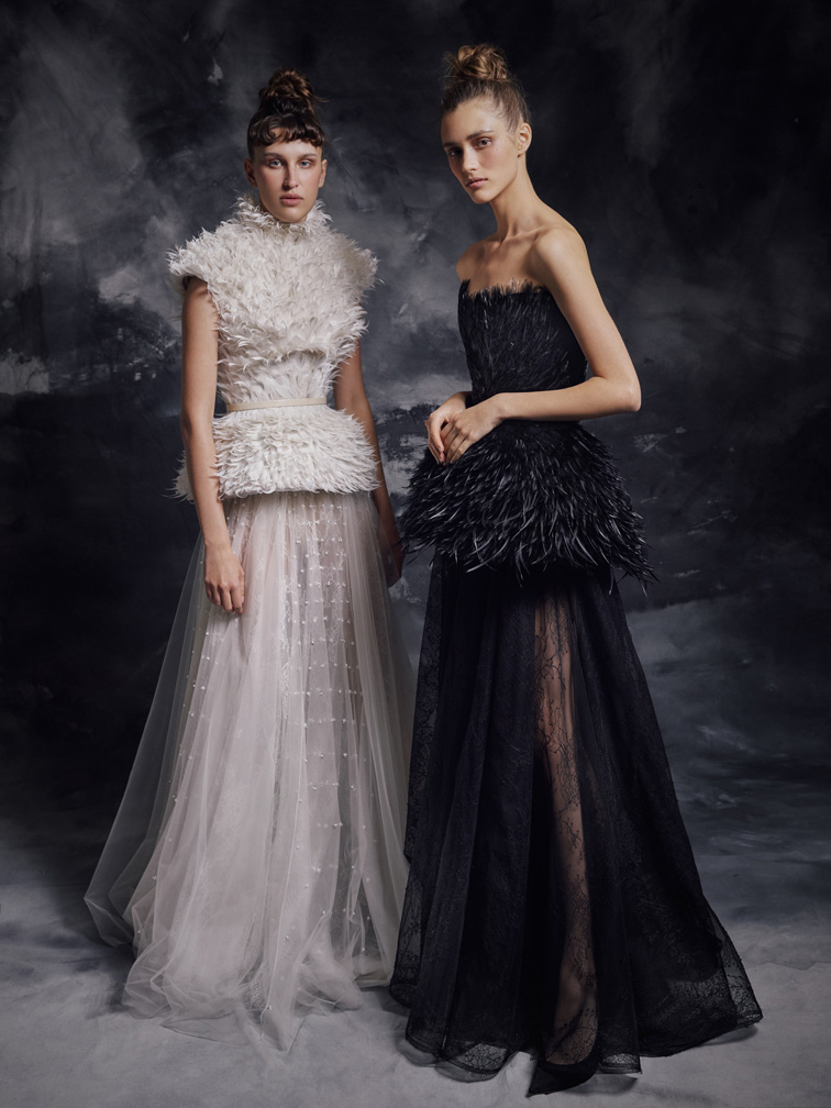 Modest Krikor Jabotian Elegant High Neck Sleeveless A Line Evening Dresses Beaded Feather Pearls Sash Formal Dresses Sweep Train Party Gown
