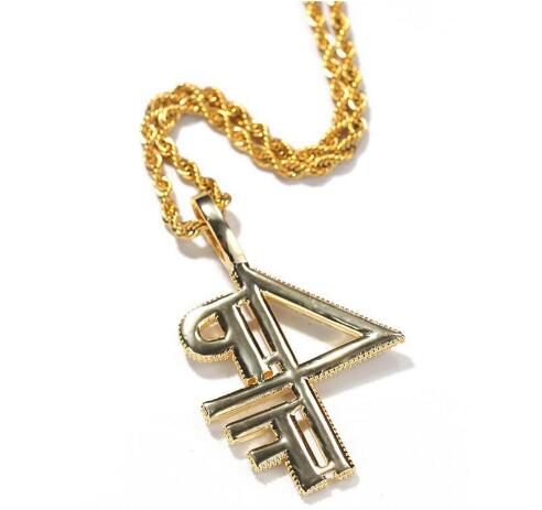 4PF Pendant Necklace Iced Out Lab Diamond Letter Number DJ Rapper Jewelry Street Style Chain GD7