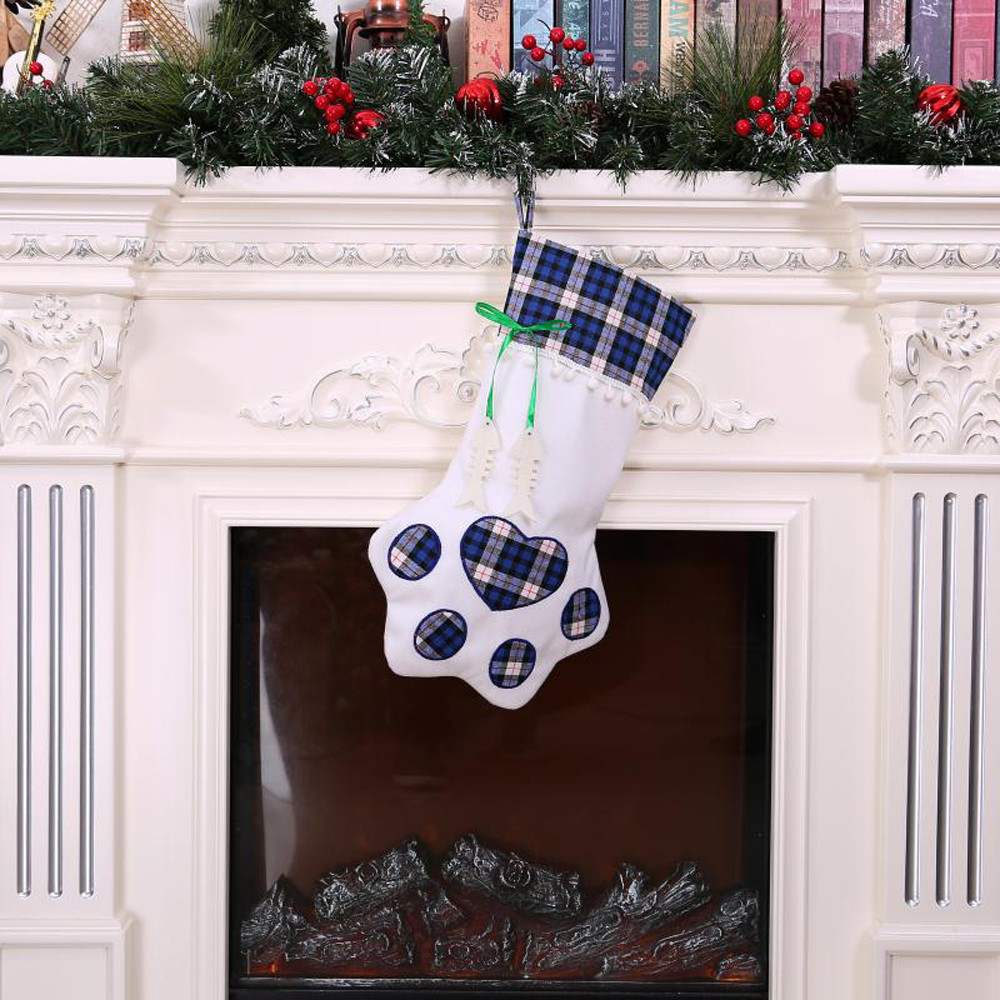 Plaid Christmas Gift Bags Pet Dog Cat Stocking Socks Xmas Tree Hanging Pendant Toy Doll gifts Decor for the new year