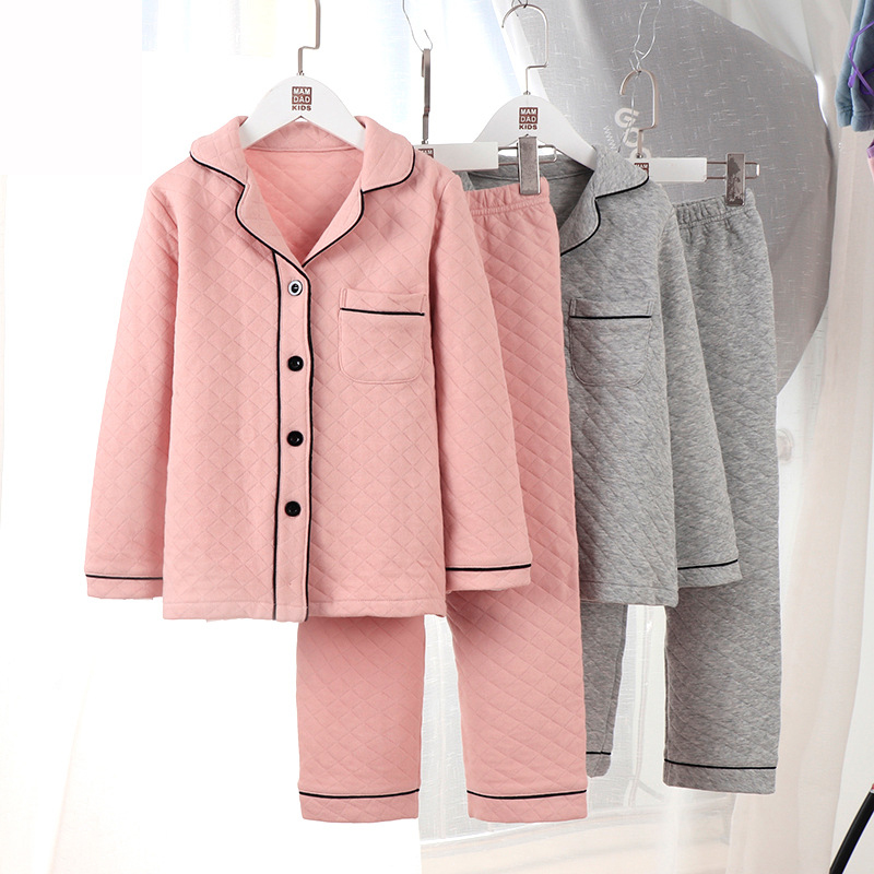 Women Winter Cotton Unisex Family Sleepwear 2pcs Piping Sleep Shirt with Pants Pajamas Sets for Mom Dad and Kids Home Lounge Wear Multicolor