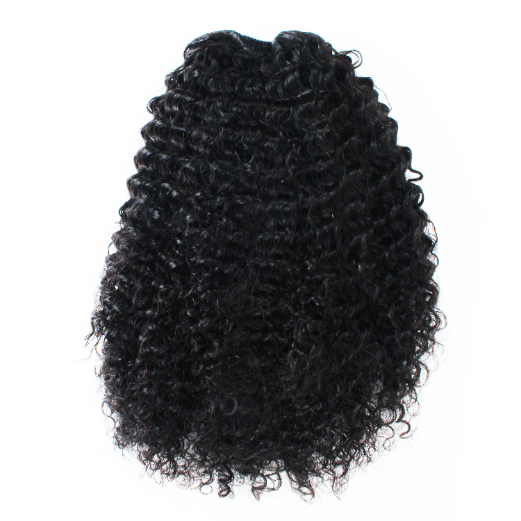 Eye catching low curly ponytail hairdo natural drawstring human hair with clips baby hair style 140g