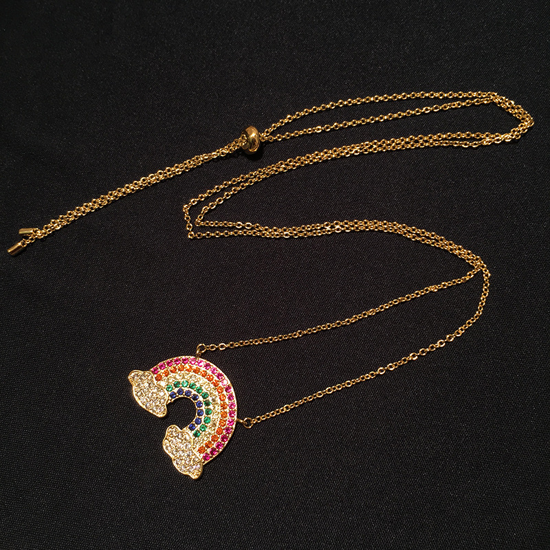 Hip Hop Romantic Rainbow Shape Pendant Necklace Shining Diamonds Women Men 18K Gold Plated Charm Pendants Jewelry