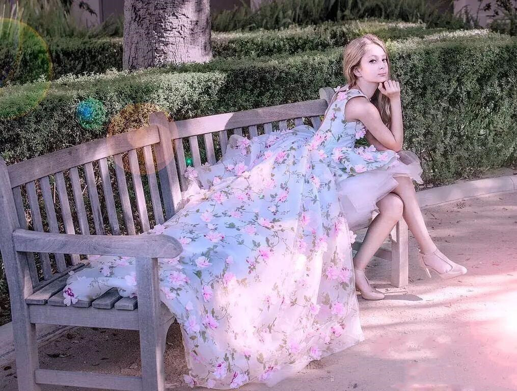 Princess High Low Girls Pageant Dresses with 3D Flowers Puffy Party Birthday Gowns Flower Girl Dress For Weddings