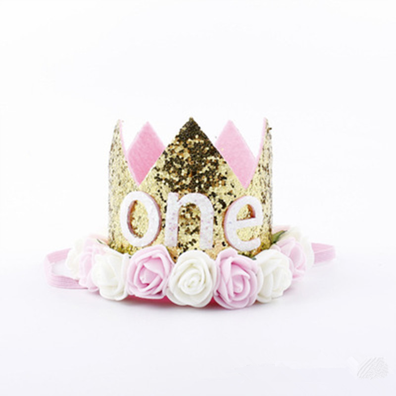 Children Kids Birthday Party Hats Baby Girl Priness Flower Number Crown Cap Party Decorations Kids Favors Headband Baby shower