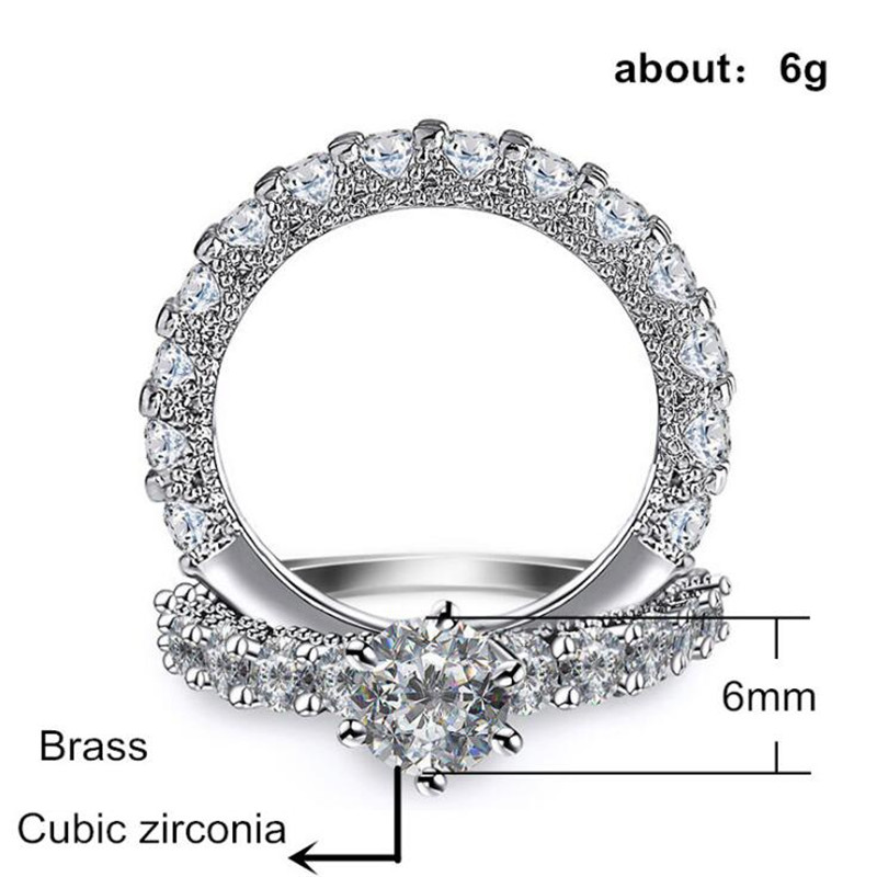 Hot Sell Sparkling Fashion Jewelry 925 Sterling Silver Fill Round Cut White Topaz CZ Diamond Eternity Lady Women Wedding Bridal Ring Set