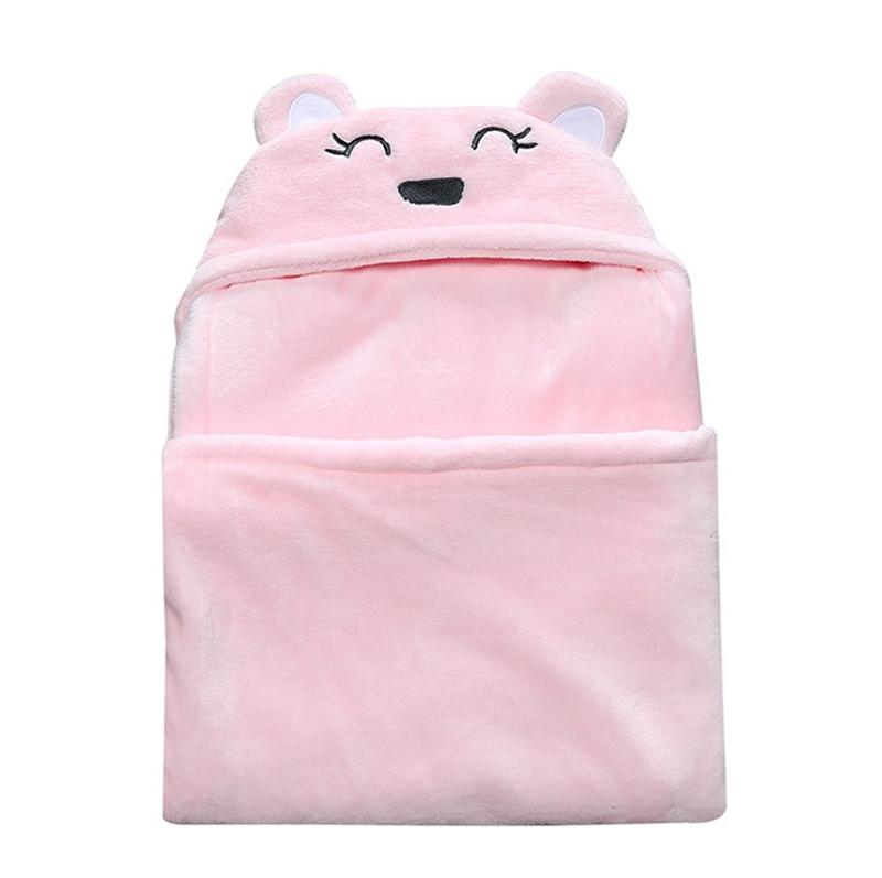 Baby Blankets Coral Velvet Baby Swaddling Infant Wrap Soft Bear Hooded Blanket Cartoon Warm Sleeping Bag Trolley Accessories 3 Colors
