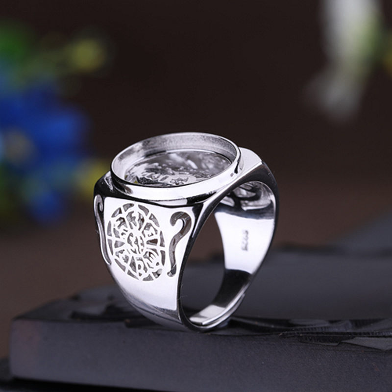 925 Sterling Silver Men Engagement Wedding Ring 14x18mm Oval Cabochon Semi Mount Ring Setting White Gold Color