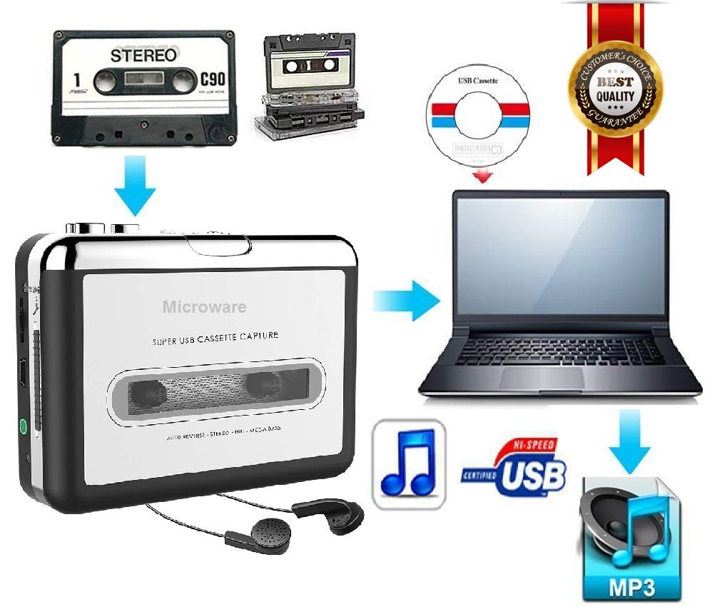 Classic USB Cassette Player Cassette to MP3 Converter Capture Walkman MP3 Player Cassette Recorders Convert music on tape to Computer Laptop