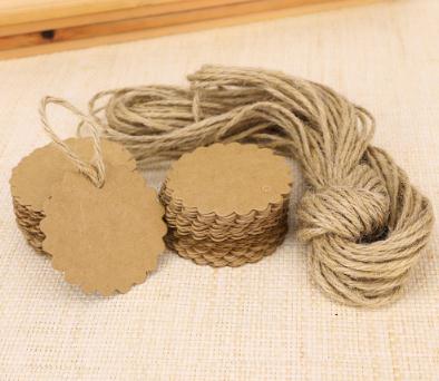 Round Scalloped Kraft Paper Card Gift Tag DIY Tag Price Label with 10M Jute Twine (Brown) 500pcs 60mm