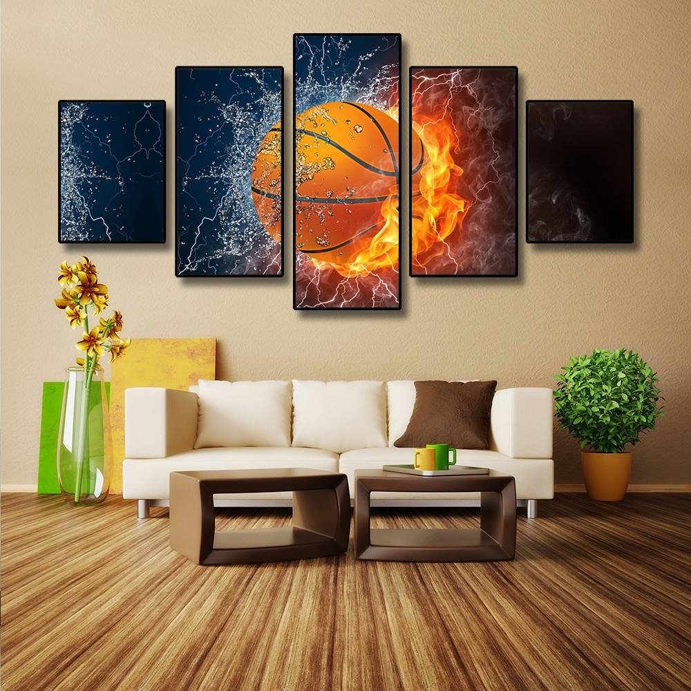 

5pcs/set Fired Basketball Unframed Wall Art Oil Painting On Canvas Fashion Textured Paintings Furious Picture Living Room Decor