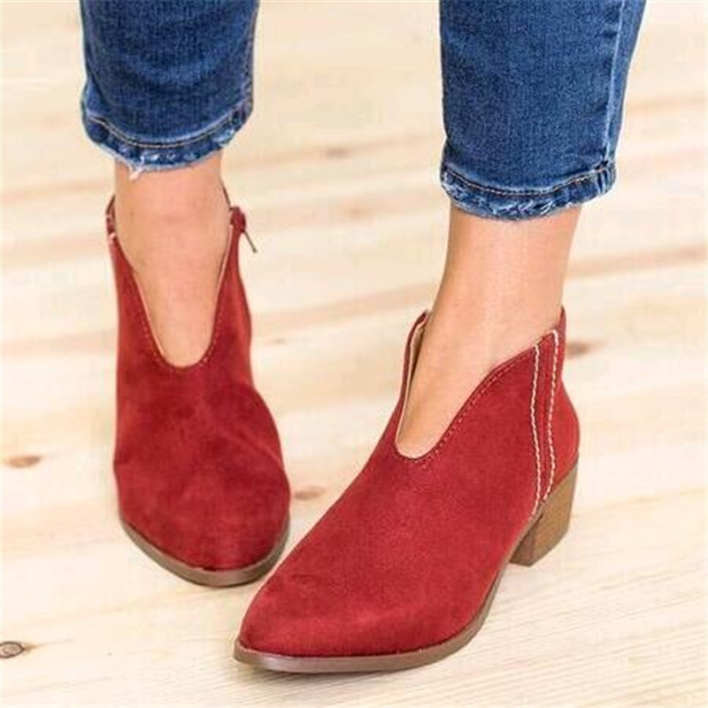 Hot Sale-Women Shoes 2019 Leopard Print Sexy Pointed Toe Ankle Boots Slip on Deep V High Heel Lady Party Dress Shoes