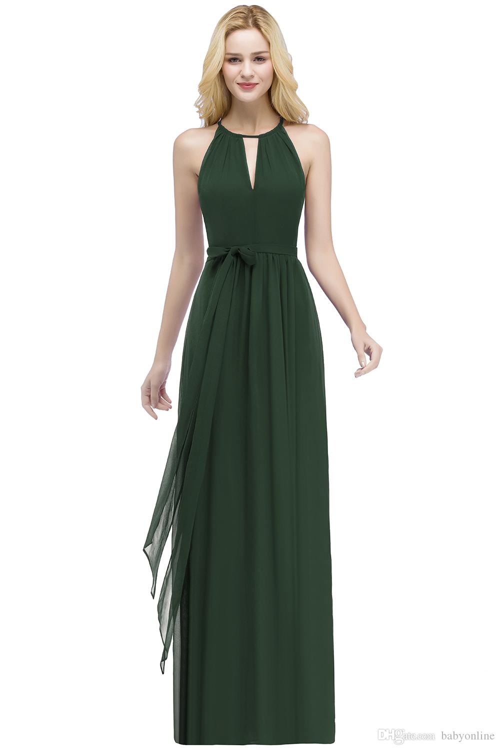 New Arrival Bury Chiffon Bridesmaid Dress Length Pleats Evening Prom Gowns Sexy Halter Neck With Belt Cps868