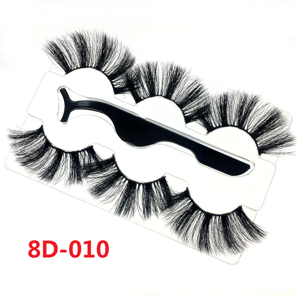 3 Pairs 25mm Mink False Eyelashes 8D Thick Dramatic Long Fluffy Eyelash Makeup Extension Handmade Lashes with a Tweezer