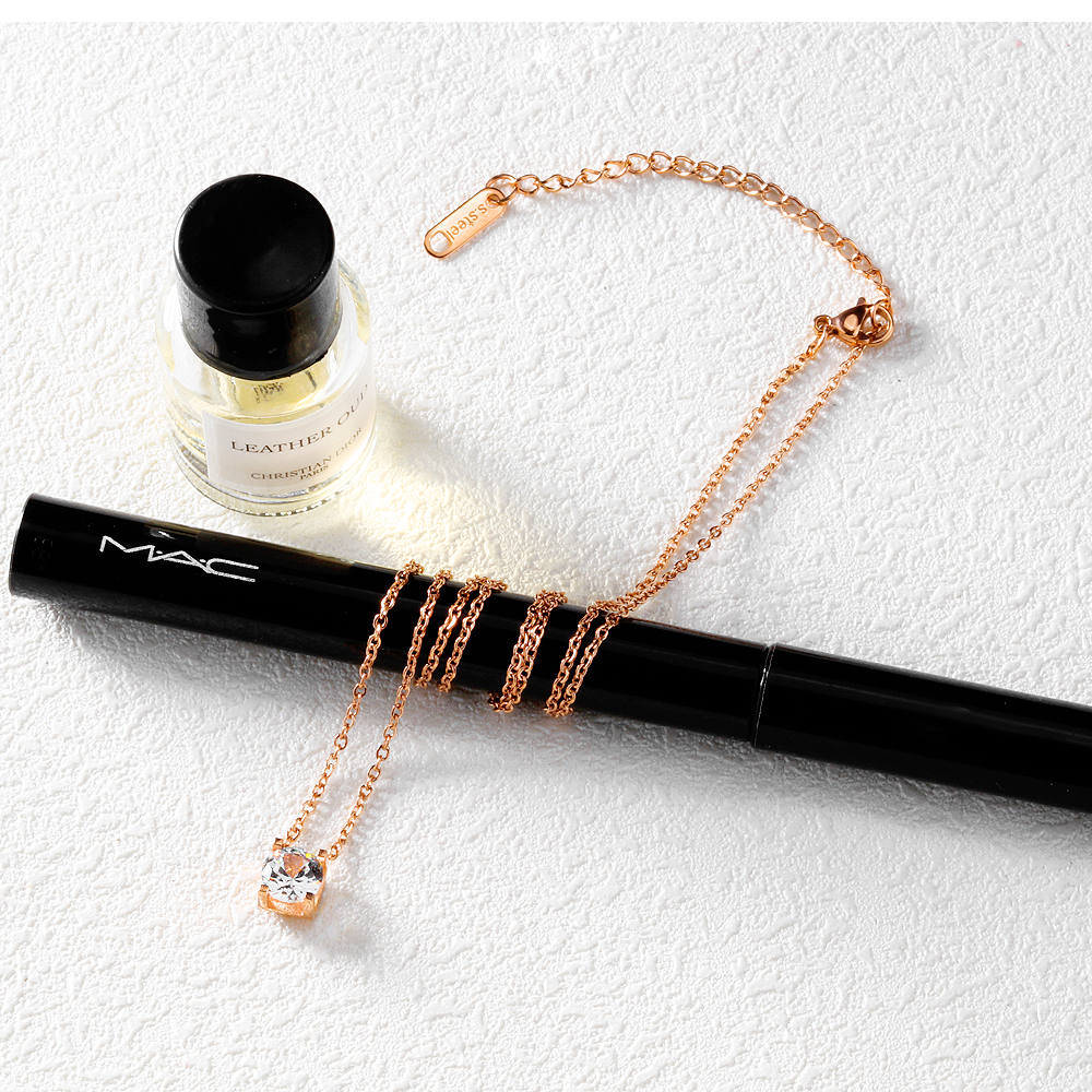 Classic Charm Pendant Necklace Single Diamond Stone Stainless Steel 18k Rose Gold Plated Necklace Jewelry Woman Gift