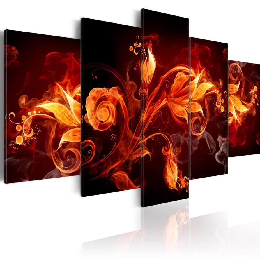 5 Panel Modern Printed fire flowers Landscape Painting Picture orchids Canvas Art Painting for Living Room Gift Oil Picture Printed on Canva