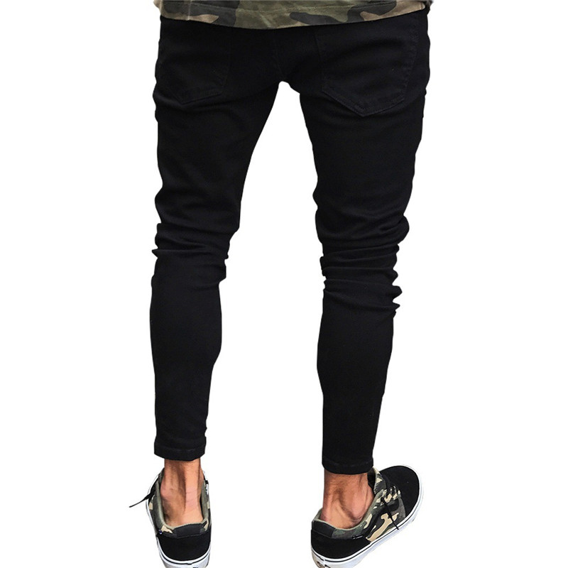 Mens Cool Designer Brand Black Jeans Skinny Ripped Destroyed Stretch Slim Fit Hop Hop Pants With Holes For Men