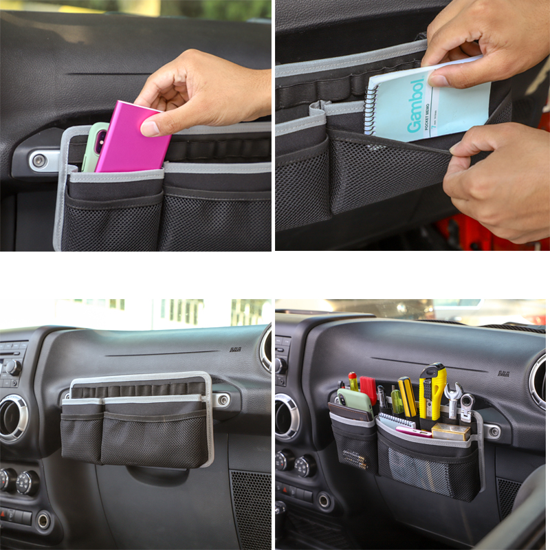 Gray Storage Bag,Storage Pouch,Mount to Passenger Grab Handle For Jeep Wrangler JK JL TJ 1997-2018+ Car Handle Accessories