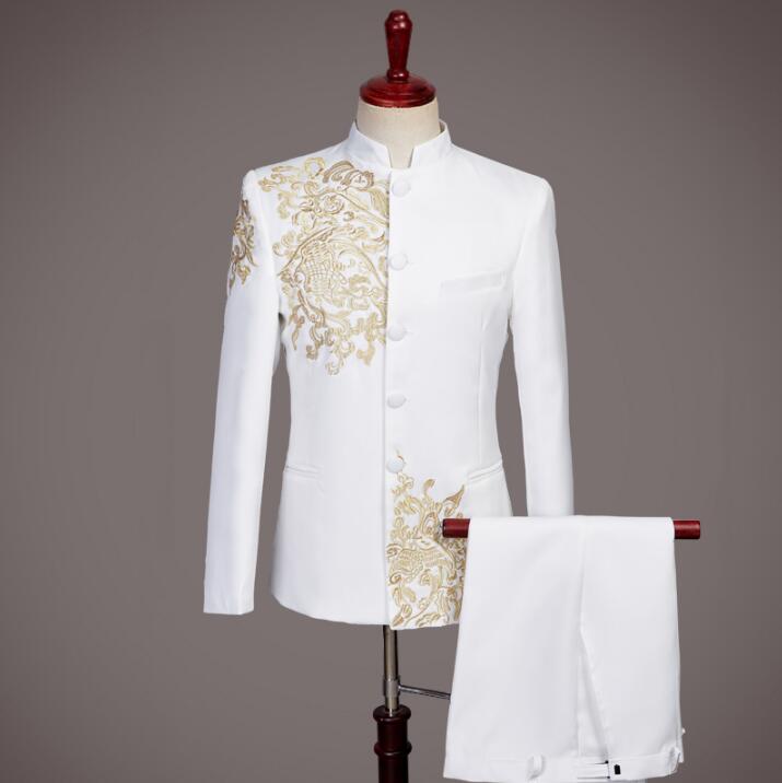 Singer dance stage clothing for men groom suit set with pants Embroidery white Chinese tunic suit mens suits formal dress Chorus, 10
Singer dance stage clothing for men groom suit set with pants Embroidery white Chinese tunic suit mens suits formal dress Chorus, 10