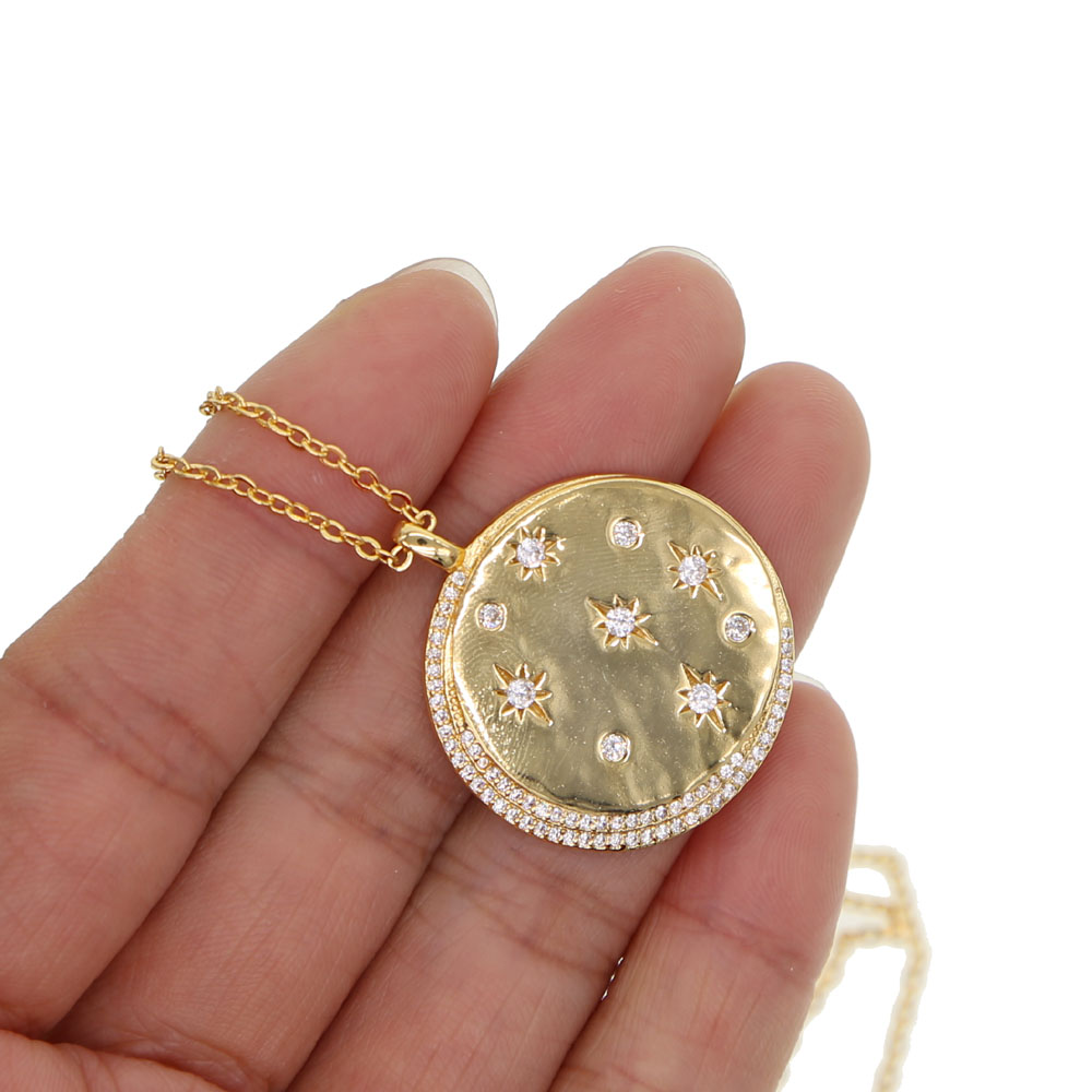 gold plated star signet necklace cz moon star engraved plated geometric classic tag women necklaces