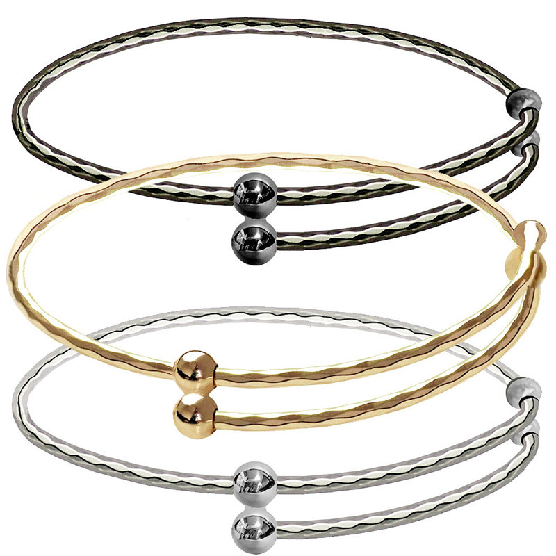 fashion Six-sided rhombus push-pull adjustable size bangle DIY Stainless steel jewelry European charm bracelet