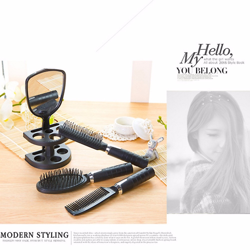 High Quality Plastic Salon Hair Comb And Mirror Set Hair Brush Massage Comb Mirror Holder Hairbrush Styling Tools