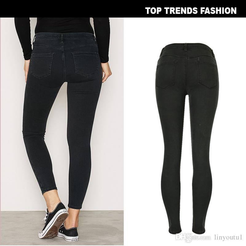 2020 Women Skinny Jeans Girls Pants Holes Knees Pencil Pants Casual Pants Black Elastic Shredded Jeans Black Ripped Jeans