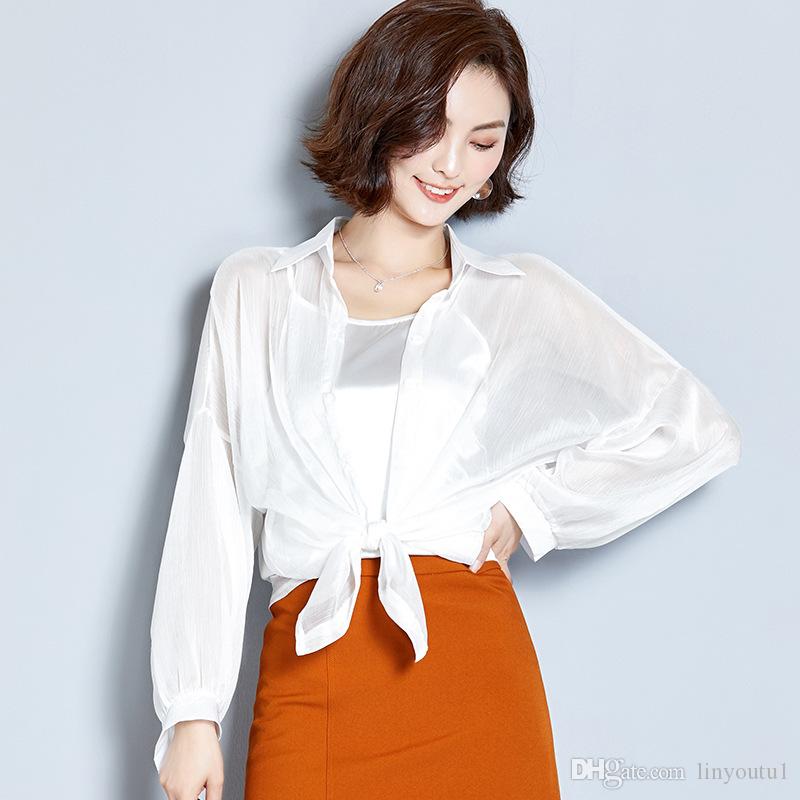 2020 New Women Summer Kimono Cardigan Mesh Transparent Sun Blouse Chiffon Loose Short Plus Size Shirt Solid Beach Cover Outwear