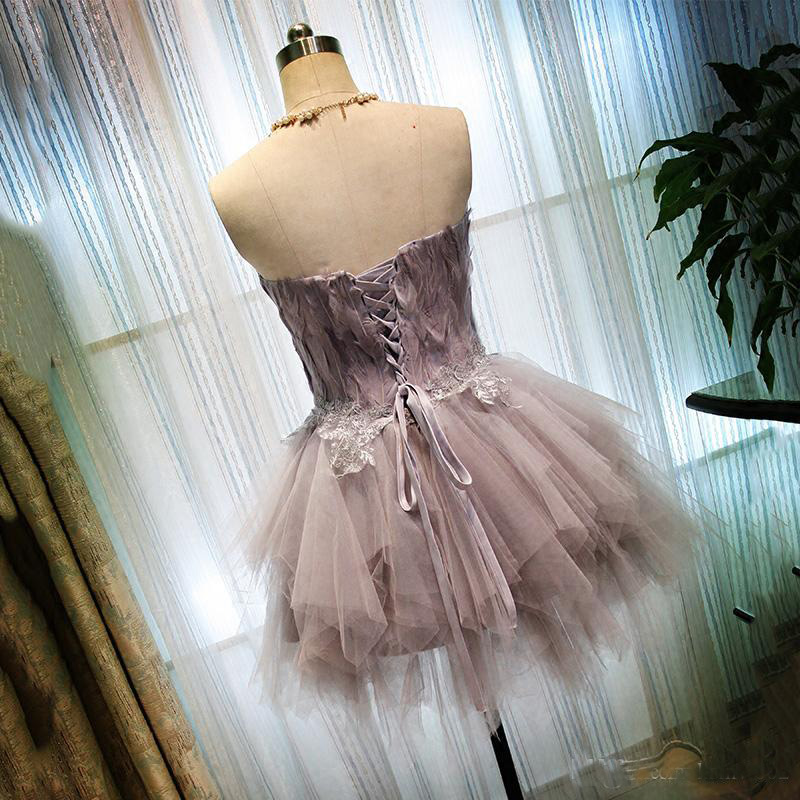 Glamorous Short Prom Dresses Sweetheart Feather Applique Crystal Evening Party Gowns Vestido De Festa Cocktail Party Gowns