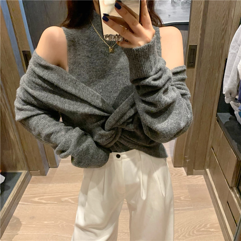 Hzirip 2020 Chic Crossed V-Neck Sweet New Bare-Shoulders Warm Fashion Brief Solid Knitted Full-Sleeved Sexy Pullovers Sweater, Black 
Hzirip 2020 Chic Crossed V-Neck Sweet New Bare-Shoulders Warm Fashion Brief Solid Knitted Full-Sleeved Sexy Pullovers Sweater, Black