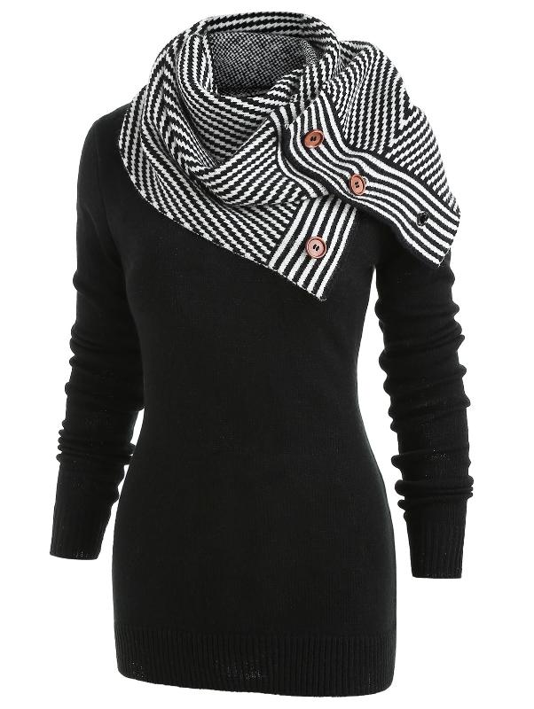 Wipalo Plus Size Pullover Sweater Women Buttons Crew Neck Long Sleeve Sweater With Striped Scarf Winter knitting Ladies Tops, Black
Wipalo Plus Size Pullover Sweater Women Buttons Crew Neck Long Sleeve Sweater With Striped Scarf Winter knitting Ladies Tops, Black