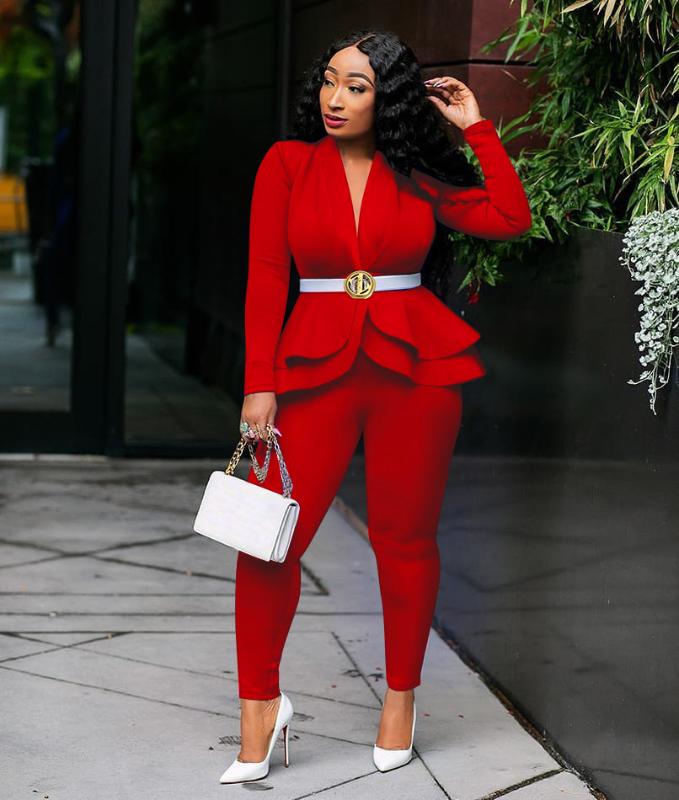 New Women Winter Women's Set Tracksuit Full Sleeve Ruffles Blazers Pencil Pants Suit Two Piece Set Office Lady Outfits Uniform1