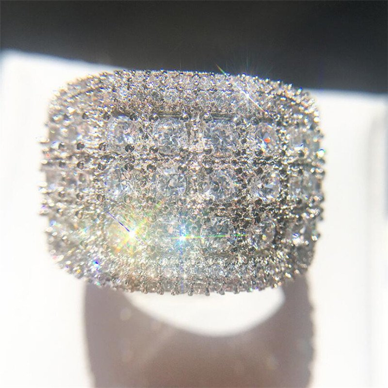 Hip Hop New Arrival Luxury Jewelry 925 Sterling Silver Full 3mm Round White Topaz CZ Diamond Party Gemstones Women Wedding Bridal Ring Gift