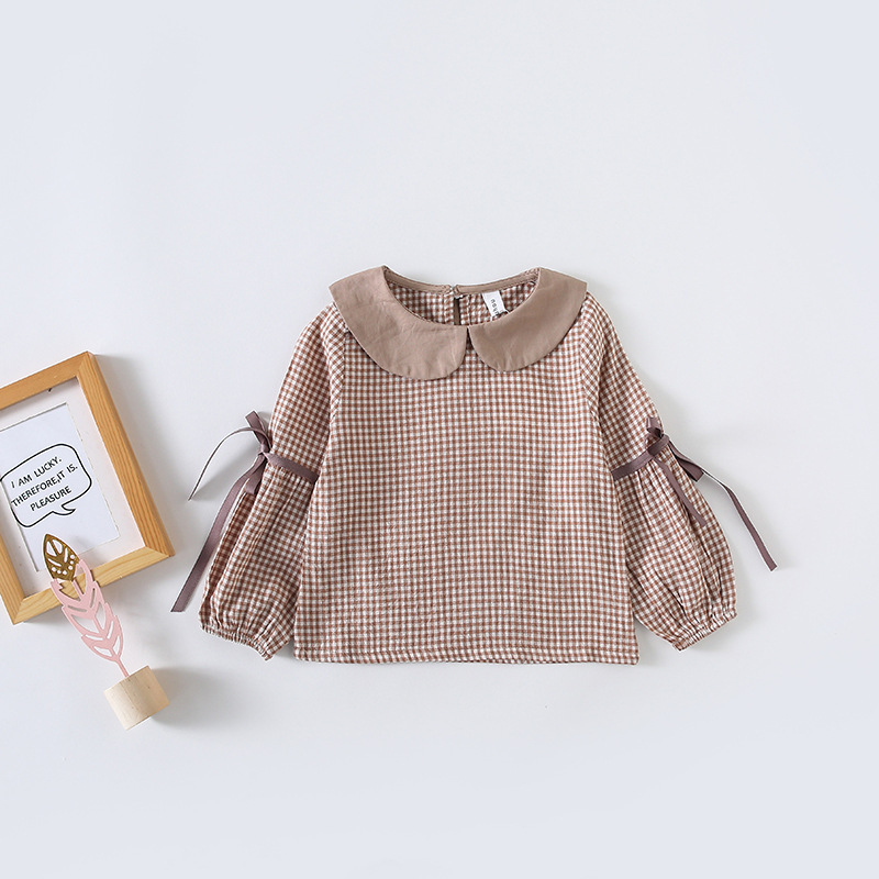 Lolita Girl kids clothing shirt Pet Pan Collar Plaid Print Long sleeve girl shirt Spring fall 100% cotton, As picture
Lolita Girl kids clothing shirt Pet Pan Collar Plaid Print Long sleeve girl shirt Spring fall 100% cotton, As picture