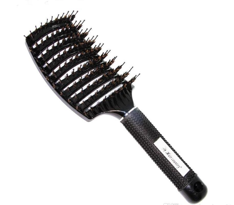 Boar Bristle Hair Brush Nylon Detangling Pins Natural Boar Bristles for Hair Oil Distribution. Curved for Vented Faster Drying