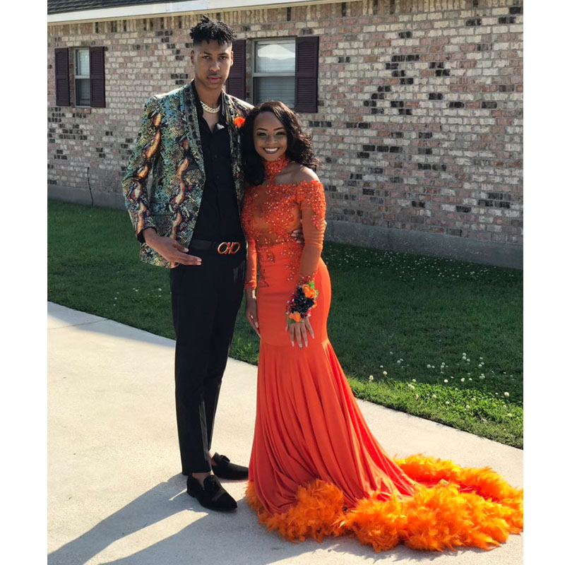High Neck Black Girls Prom Dresses Orange Color Jersey Prom Gowns Appliques Beaed Shiny Party Dress Feathers Women Formal Wear, Gray
High Neck Black Girls Prom Dresses Orange Color Jersey Prom Gowns Appliques Beaed Shiny Party Dress Feathers Women Formal Wear, Gray