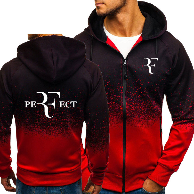 RF Roger Federer Print Sweatshirt Gradient Hoodies Men Spring Autumn Fleece Zipper Jacket Mens Hoodie Harajuku Male Clothing V191105