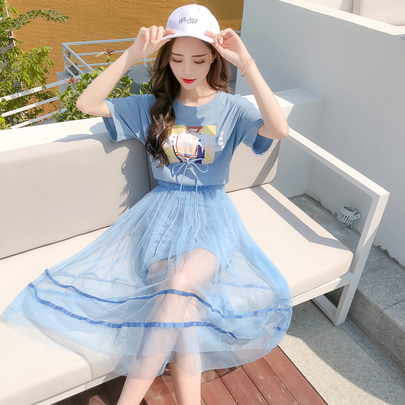 2 Piece set 2019 Summer Women' Cotton Long Strapless T-shirt +Mesh See Through Skirt Sets Women Fashion Holes Belt Skirts Suits, Beige
2 Piece set 2019 Summer Women' Cotton Long Strapless T-shirt +Mesh See Through Skirt Sets Women Fashion Holes Belt Skirts Suits, Beige