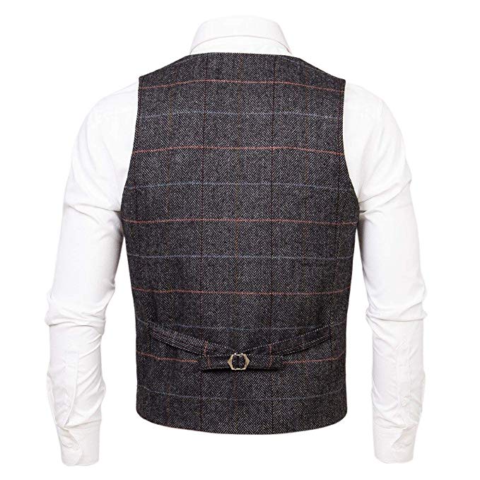 Rustic Groom Vests Attire For Wedding Groomsmen Plaid Wool Herringbone Tweed Slim Fit Mens Suit Vest Farm Prom Dress Waistcoat 242