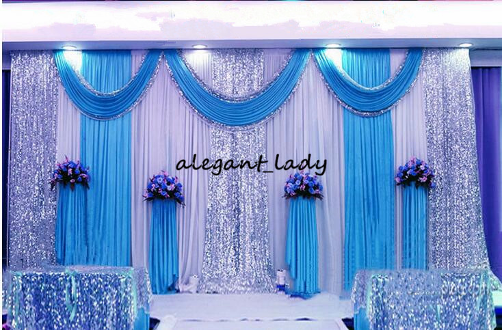 3m*6m wedding backdrop swag Party Curtain Celebration Stage Performance Background Drape With Beads Sequins Edge 5 colors abailable