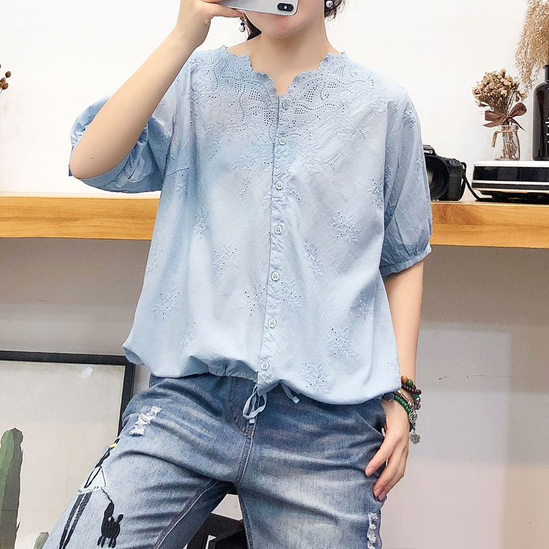 KYQIAO blusas feminina top mujer women summer korean style casual vintage v neck blue pink cotton hollow solid blouse shirt, Style 1
KYQIAO blusas feminina top mujer women summer korean style casual vintage v neck blue pink cotton hollow solid blouse shirt, Style 1