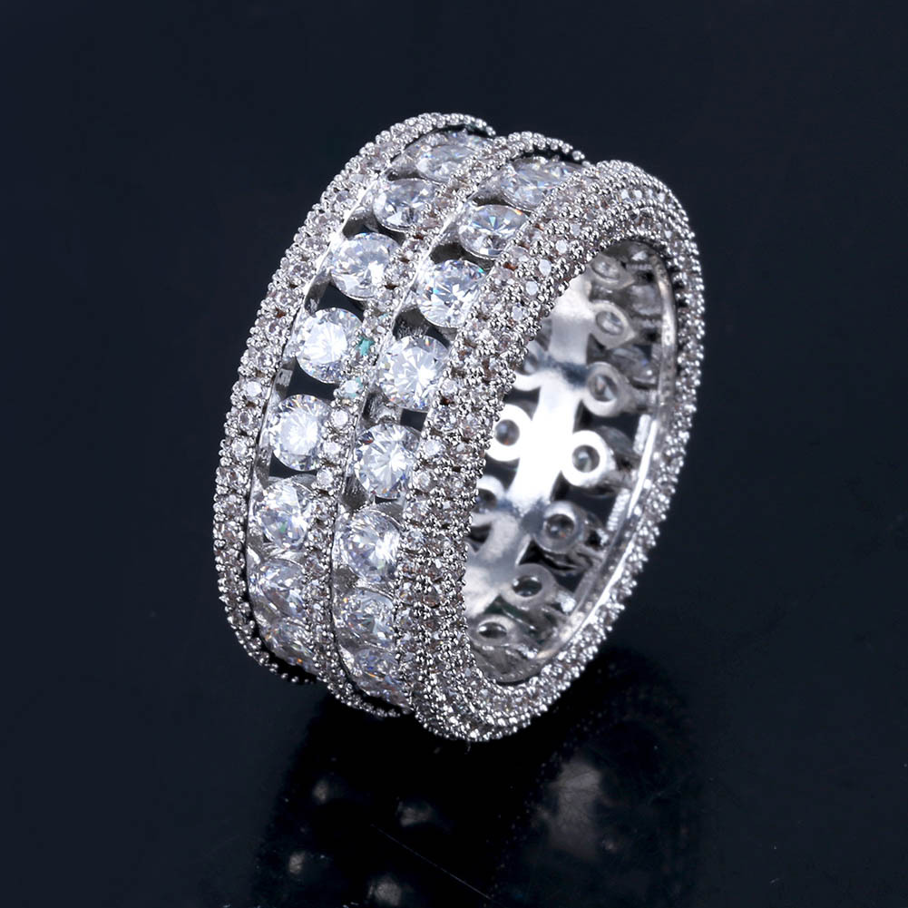 18K Gold & White Gold Plated Full CZ Cubic Zirconia Rings Hollow Prong Diamond Hip Hop Rock Iced Iout Rapper Jewelry Gifts for Men and Women 9mm Size 