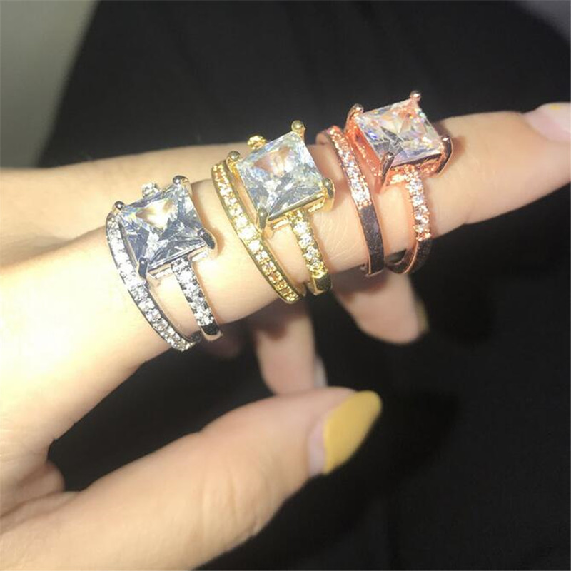 Sterg Sier Princess Cut White Topaz CZ Dia Couple Rings 2024 Wedding Bridal Set