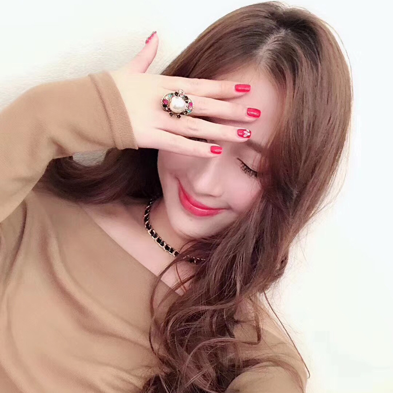 Wholesale-Brand Fashion Women Vintage Brass Rings Big Pearl Crystal Party Rings Vintage Big Colorful Crystal 678#