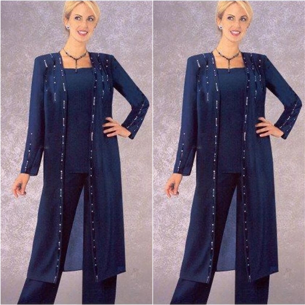 Eleagnt Grandmother of the bride pant outfits Pant Suit Women for Wedding For Men Wedding Long Jacket With Crystal Square Neck Custom Made