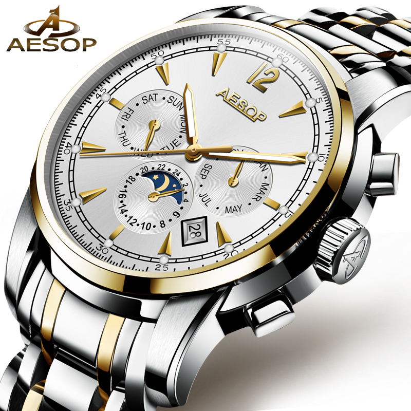 AESOP Man Automatic Mechanical Watch Men Luxury Gold Blue Men's Wristwatch Waterproof Male Clock Men Luminous Relogio Masculino, No send watch for shipping
AESOP Man Automatic Mechanical Watch Men Luxury Gold Blue Men's Wristwatch Waterproof Male Clock Men Luminous Relogio Masculino, No send watch for shipping