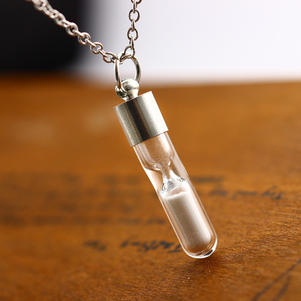 Hourglass Necklace Glass Pendant Glow In The Dark Necklace Silver Chain Luminous Jewelry Women Gifts Gem Accessories